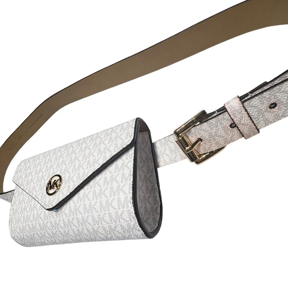 Michael Kors logo canvas belt bag with a front flap closure gold-tone hardware